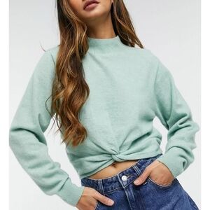 & Other Stories Mock Neck Twist Detail Knit Sweater Cropped Size M